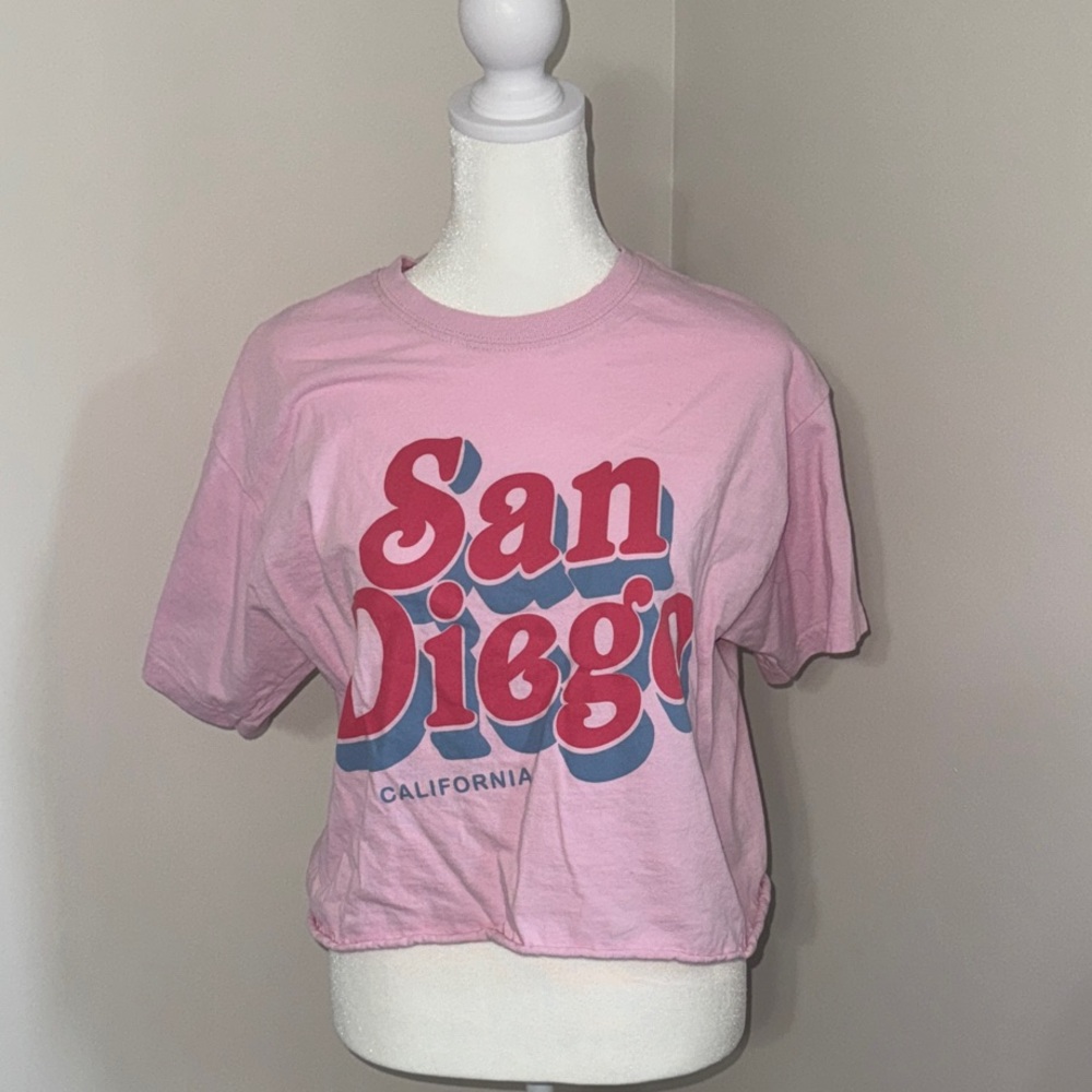 Pink San Diego California Crop Top Tee